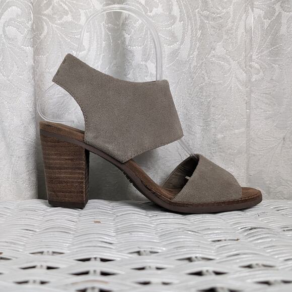 Toms Majorca Womens Taupe Neutral Suede Block Heel Ankle Wrap Sandals sz 6 - Picture 1 of 10